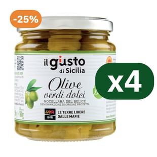 Multipack Olive verdi dolci biologiche Nocellara del Belice D.O.P. 4x290g