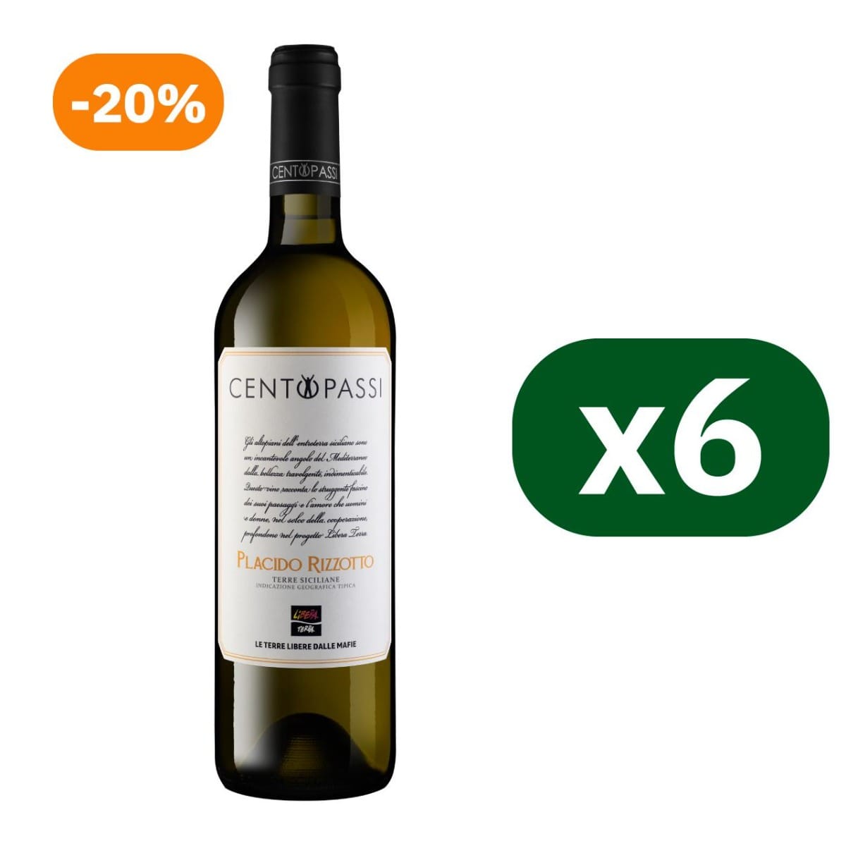 Cartone Placido Rizzotto Bianco - Terre Siciliane IGT 2024 6x75cl
