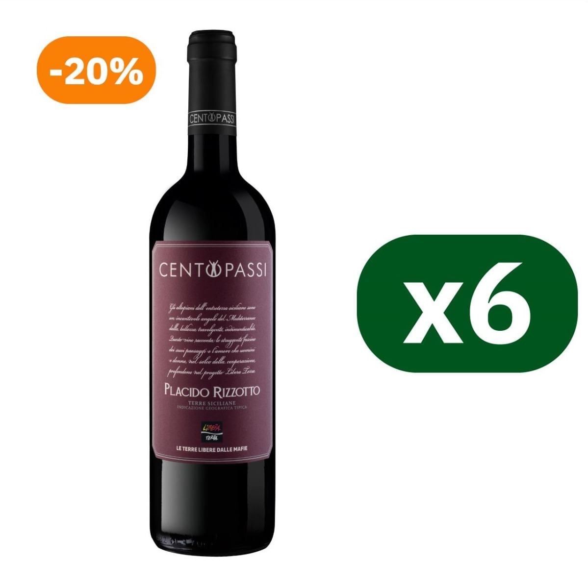 Cartone Placido Rizzotto Rosso Terre Siciliane IGT 2024 6x75cl
