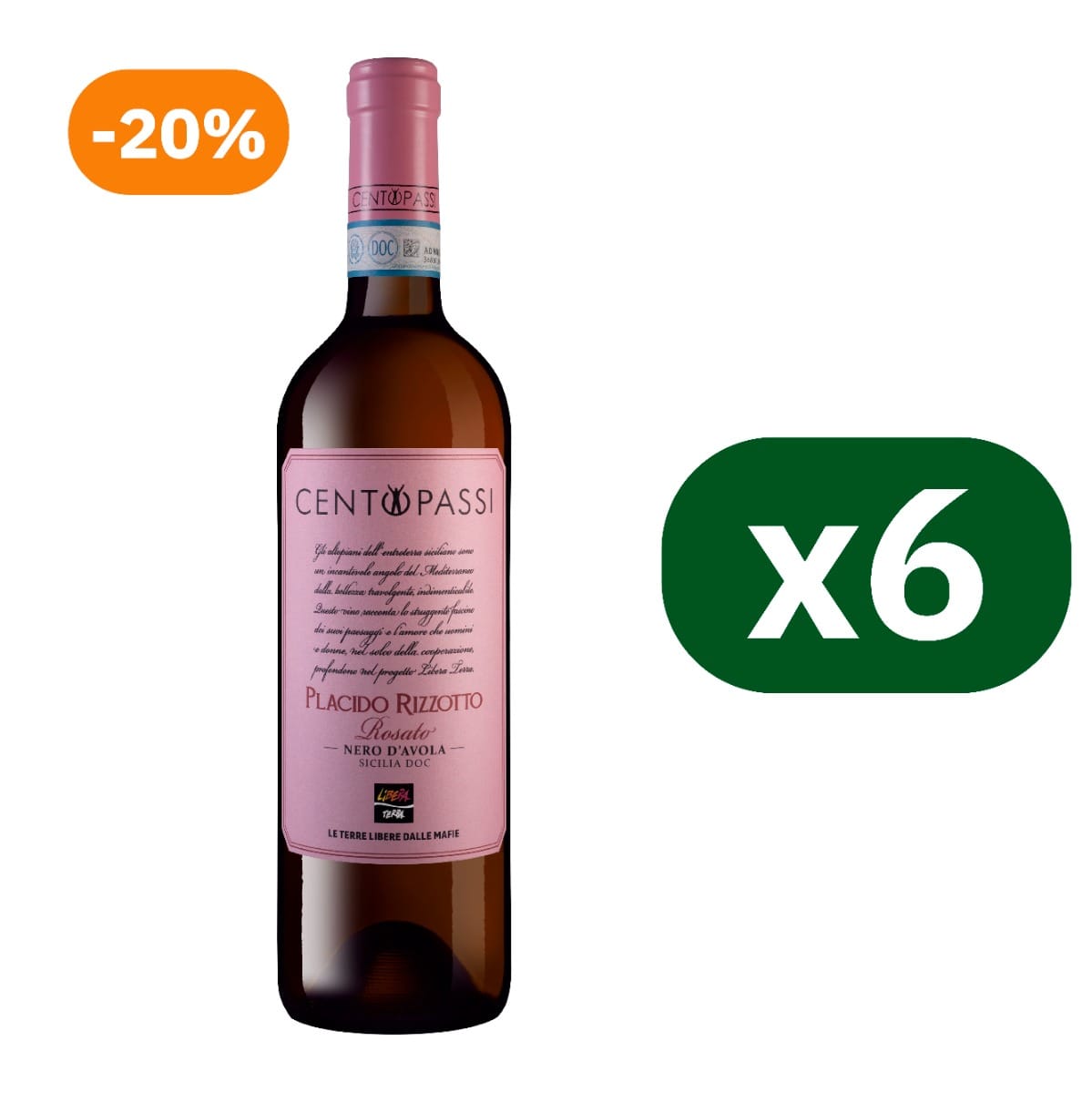 Cartone Placido Rizzotto Nero d'Avola Rosato Sicilia DOC  2024 6x75cl