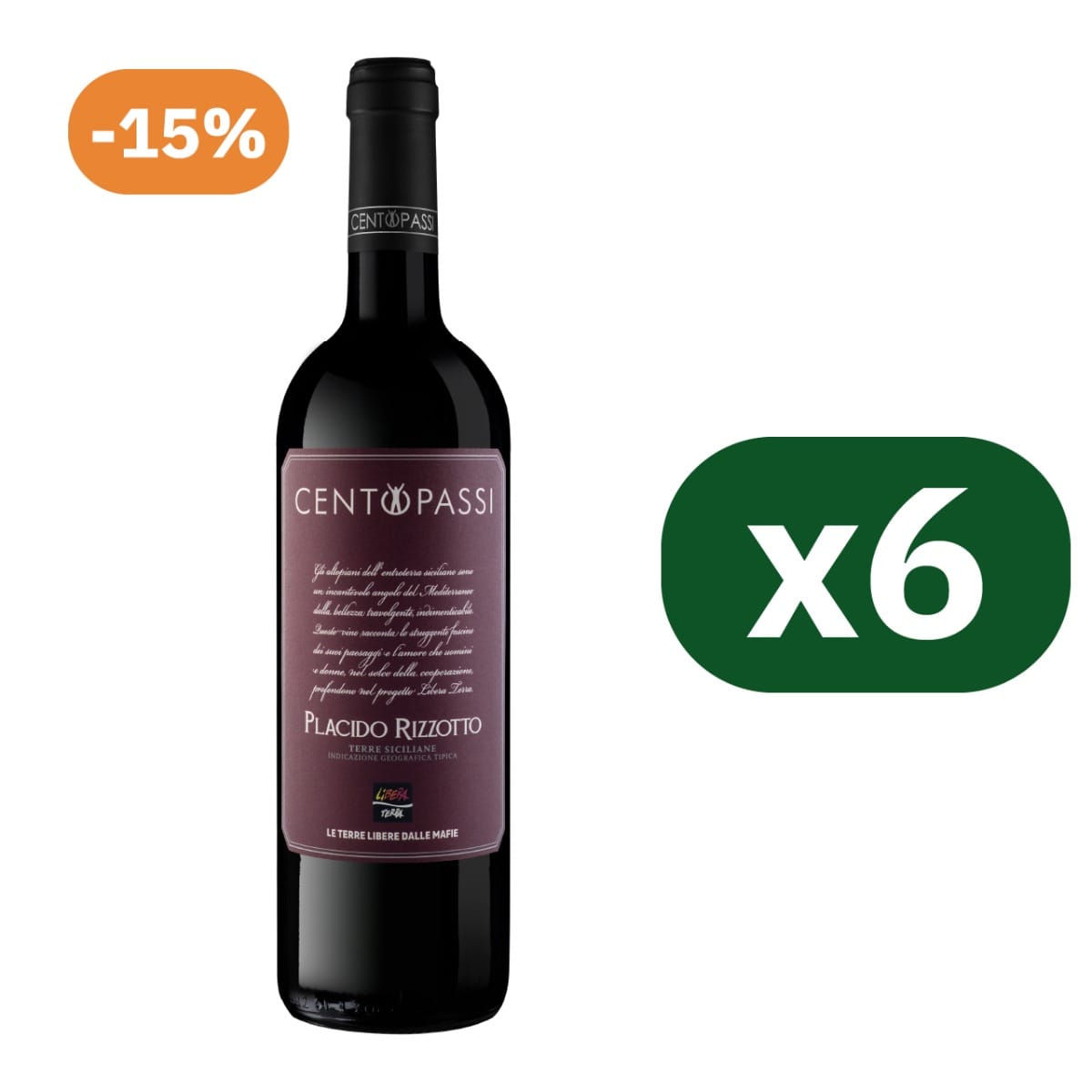 Cartone Placido Rizzotto Rosso Terre Siciliane IGT 2024 6x75cl