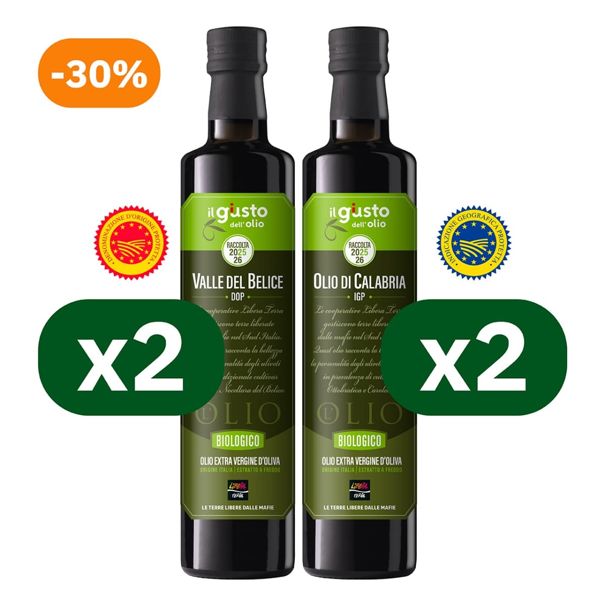 Multipack Olio Extra Vergine d'Oliva Biologico - 2 Bottiglie DOP Valle del Belice - 2 Bottiglie IGP Calabria  