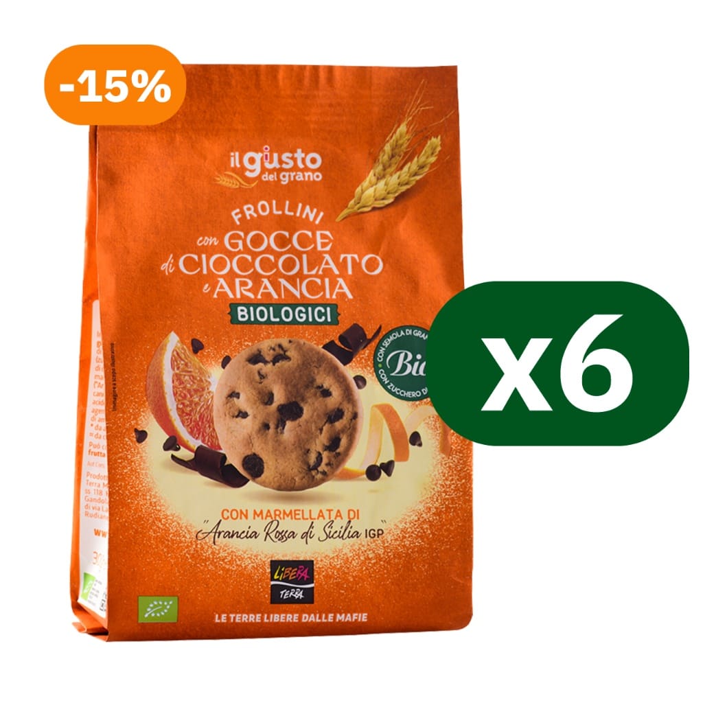 Multipack Frollini con Gocce di Cioccolato e Arancia Biologici 6x300g